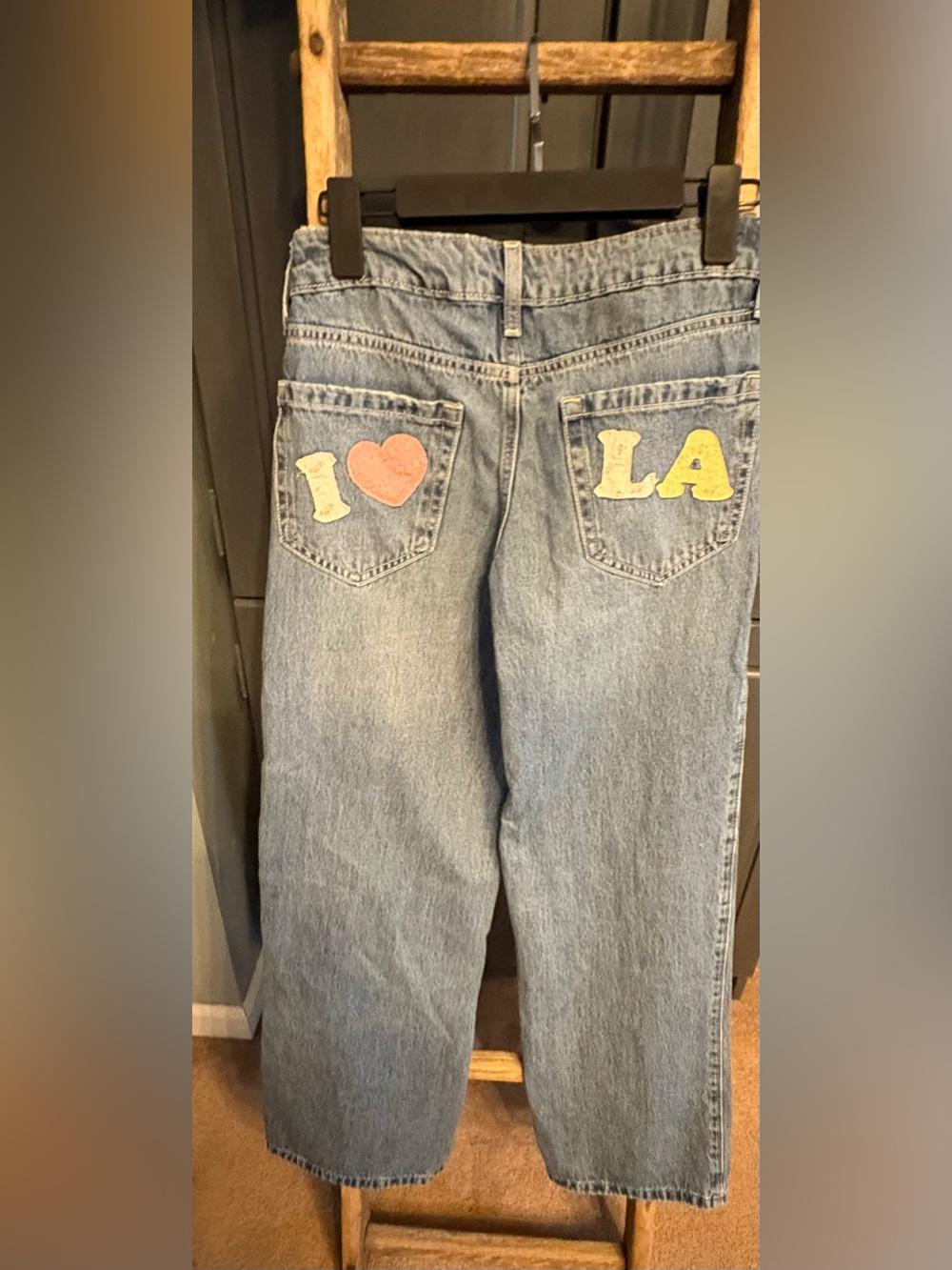 Hollister Light Blue wide leg Jeans with I 🩷 LA Patches